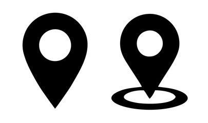 Set of map pin location icons isolated on transparent background. modern flat black map markers illustration.