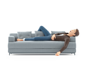 3d cartoon man sleeping on sofa
