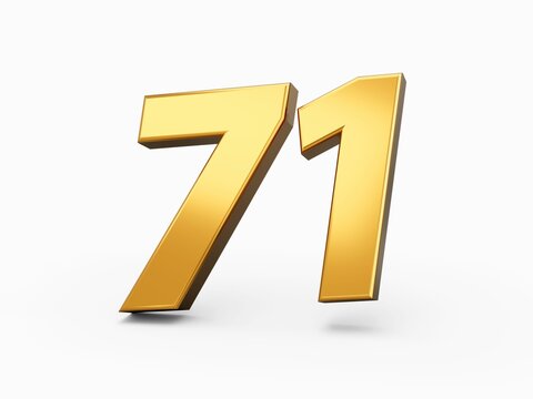 Number 71, Shiny 3d illustration of gold number seventy one isolated on white background