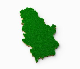 3D rendering of the grassy Serbia map topography isolated on a white background