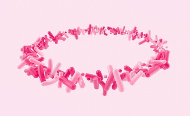 3D illustration of light and bright pink colored sprinkles forming a circle against pink background