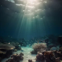 Foto op Aluminium Underwater ocean. with corals and fish. Ray of lights. © Alalei