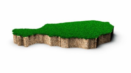 3D rendering of the Niger map with soil and grass isolated on a white background