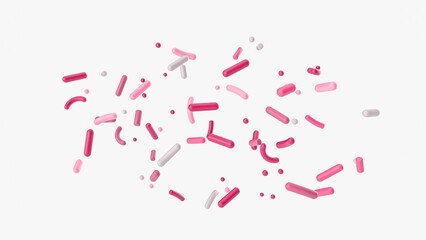 3D rendering with pink sprinkles on a white background