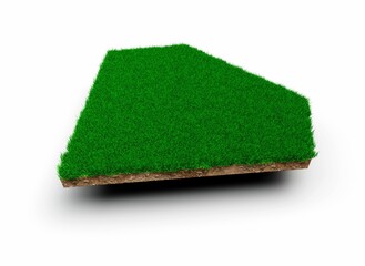 3D rendering of a diamond shape soil land geology cross section with green grass