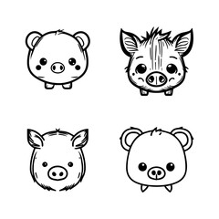 Get ready to squeal. This adorable collection set features cute kawaii pig heads in Hand drawn line art illustration. Perfect for pig lovers