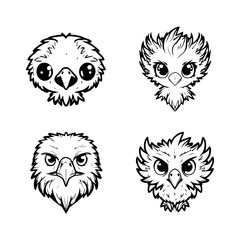 A collection set of cute anime eagle head logo designs, featuring various Hand drawn line art illustrations perfect for any creative project