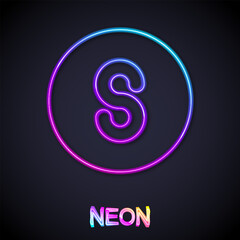 Glowing neon line Compass south icon isolated on black background. Windrose navigation symbol. Wind rose sign. Vector