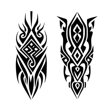 A collection set of black and white Hand drawn tribal tattoo designs that evoke a sense of cultural heritage and traditional art