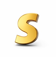 3d golden alphabet s on white isolated background