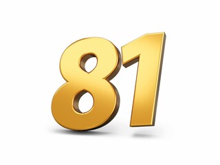 3d shiny gold number eighty one isolated on white background
