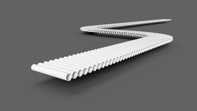 3d of white conveyor belt made with PVC plastic pipes