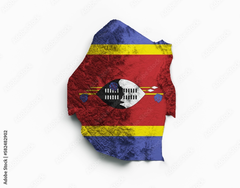 Sticker Eswatini map flag shaded relief isolated on white background