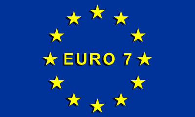 euro 7, standard for emissions of fumes and pollutants from cars, the EU Commission presents the new Euro 7 rules from 2025, on car emissions, also for brakes and tyres. logo symbol