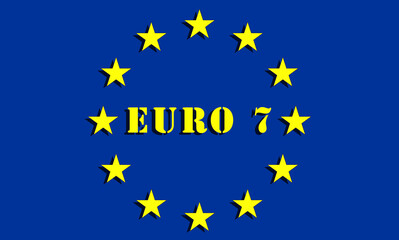 euro 7, standard for emissions of fumes and pollutants from cars, the EU Commission presents the new Euro 7 rules from 2025, on car emissions, also for brakes and tyres. logo symbol
