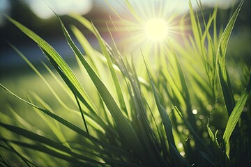The Bright Beauty of Summer: Detail of Green Grass and Sunlight. Generative AI
