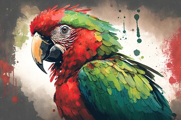 Vibrant Feathers of a Generative Green and Red Macaw: Marvelous Nature's Parrot Wildlife. Generative AI