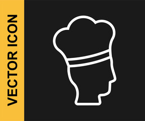 White line Italian cook icon isolated on black background. Vector