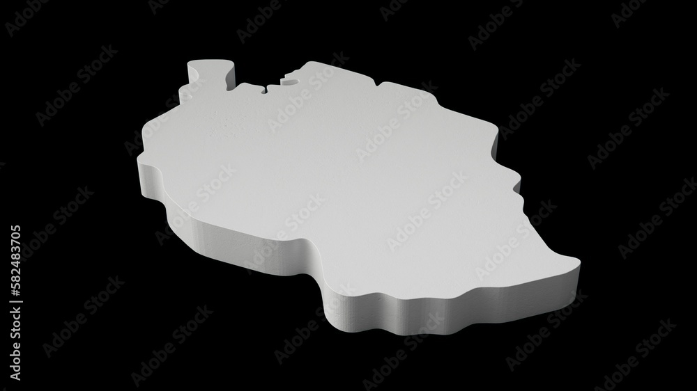 Wall mural 3d generated map of tanzania in white, isolated on a black background