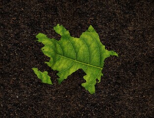Bright green leaf forming the map of Azerbaijan on a brown soil background - ecology concept