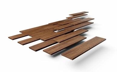 3D render of wooden parquet flooring planks isolated on a white background