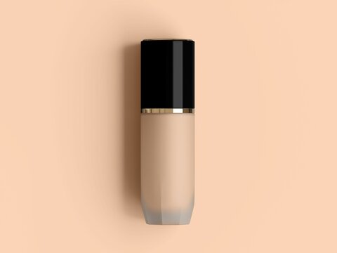 3d illustration of Bottles of makeup foundation and samples on color background 3d illustration
