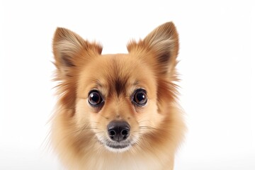 On a white background, a dog desires food. Generative AI