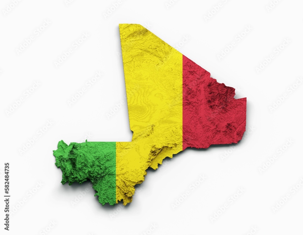 Poster 3d rendering of mali map with flag isolated on a white background