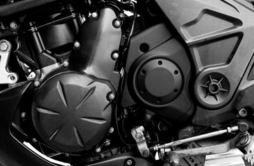 Close up black motorcycle engine