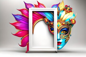 Full color product display frame. Carnival mask party. Mockup. Generative AI
