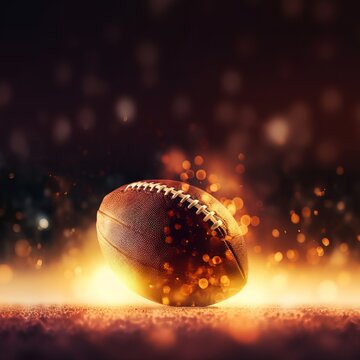 american football ball burning on blurred background Generative AI