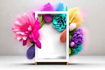 Product display frame with full color flower party. Mockup. generative AI
