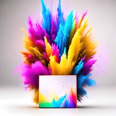 Product display frame with colorful powder paint explosion. Party powders, gulal, holi powder. 
Generative ai