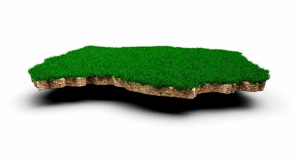 Lesotho map soil land geology cross section with green grass, 3d illustration