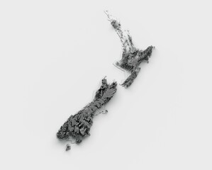 New Zealand Map Flag Shaded relief Color Height map on white Background, 3d illustration