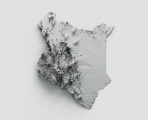 3d illustration of Kenya Map Flag Shaded relief Color Height map on white Background