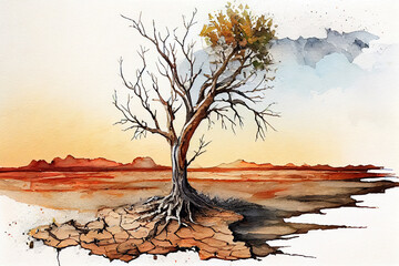 A drought landscape scene. Generative Ai