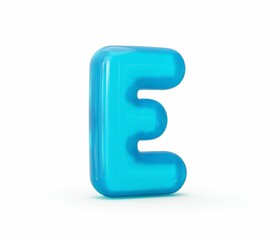 3D illustration of a blue jelly letter E on a white background