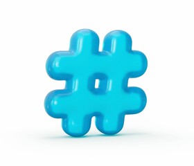 Blue jelly Hashtag isolated on white background for kids, 3d illustration