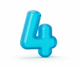 Blue jelly digit 4 Four isolated on white background for kids, 3d illustration
