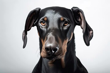Portrait of a Doberman dog on a white background. Generative AI
