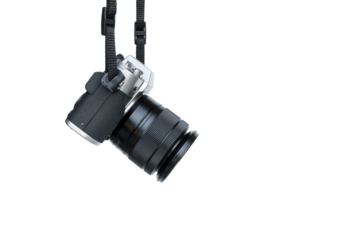 Hanging vintage camera side view isolated on transparent background