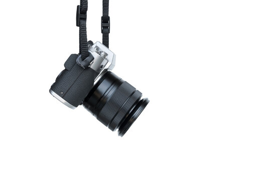 Hanging vintage camera side view isolated on transparent background