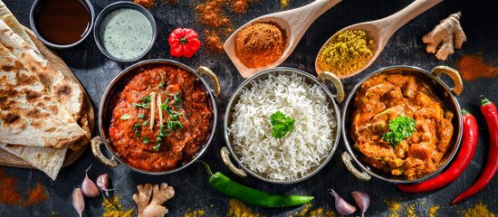 Hot madras paneer and vegetable masala with rice - obrazy, fototapety, plakaty