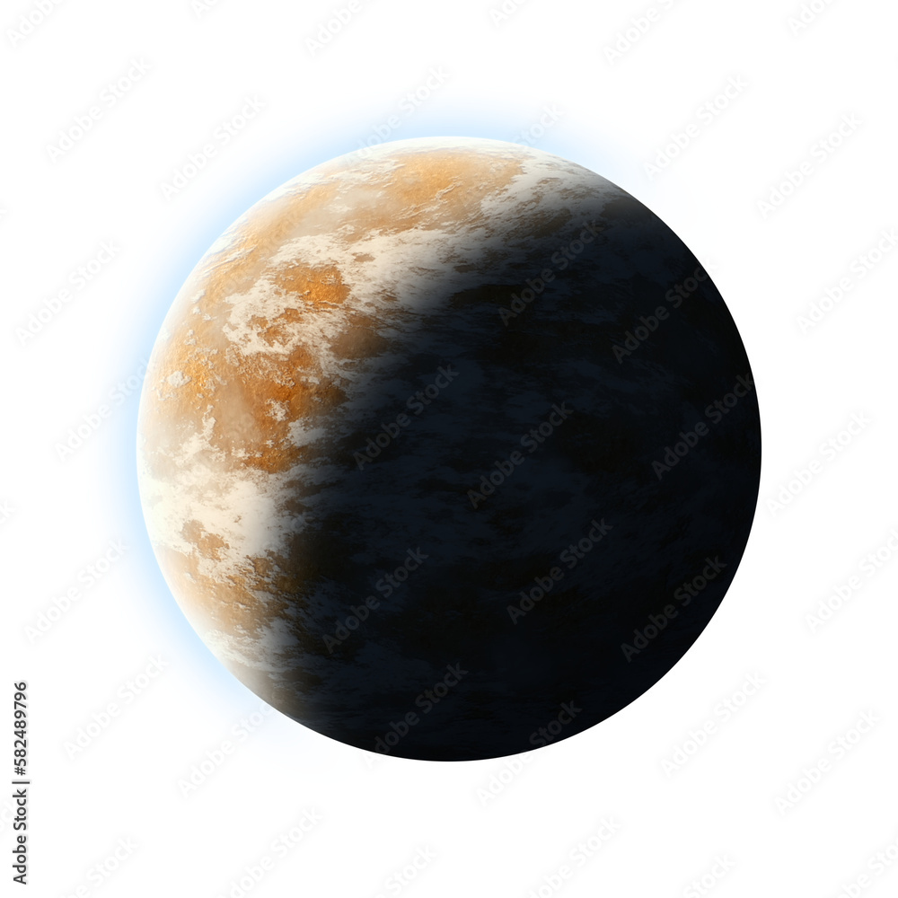 Wall mural illustration of a fantasy and science fiction planet in red tones isolated on empty background. 3d r