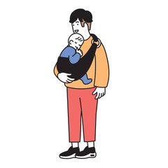 赤ちゃんを抱っこする男性のシンプルなイラスト
