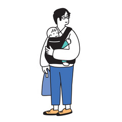 赤ちゃんを抱っこする男性のシンプルなイラスト
