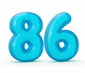 Blue jelly digit 86 Eighty Six isolated on white background Jelly numbers for kids, 3d illustration
