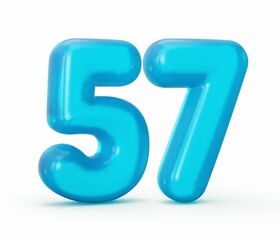 3D illustration of the Blue jelly digit Fifty Seven isolated on white background