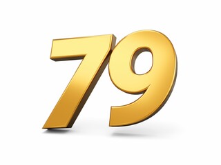 3D illustration of the Gold number Seventy-Nine isolated white background